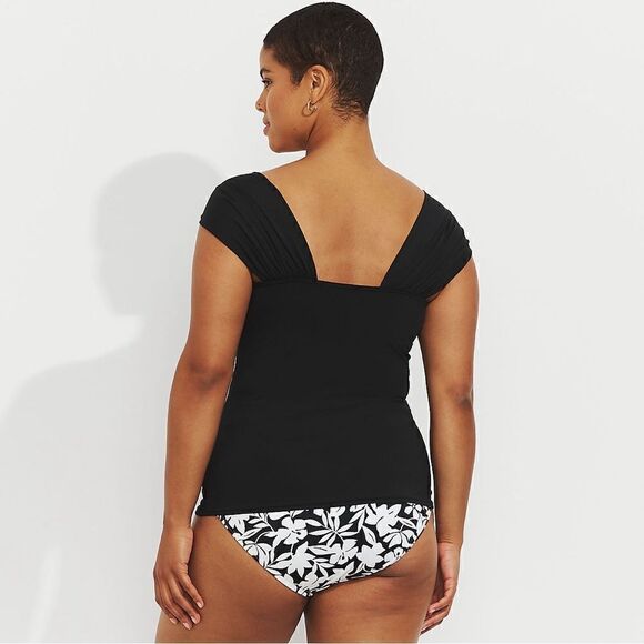 Land's End Plus Standard size cap sleeve high neck tankini top Black Various - Picture 2 of 9